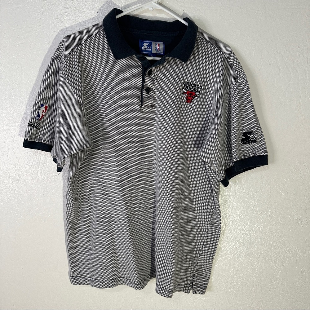 Vintage Starter Chicago Bulls Men's Gray Black Embroidered Polo Size Medium